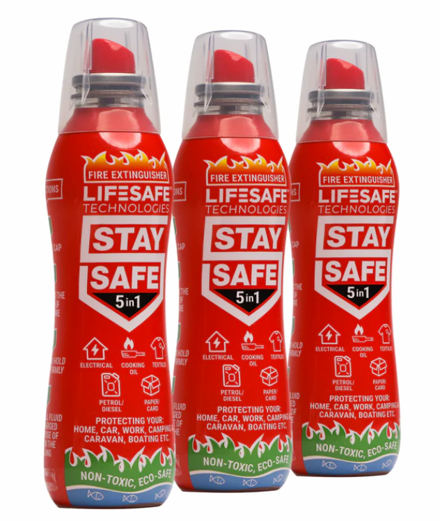 3 Pack of the StaySafe 5-in-1 Fire Extinguisher